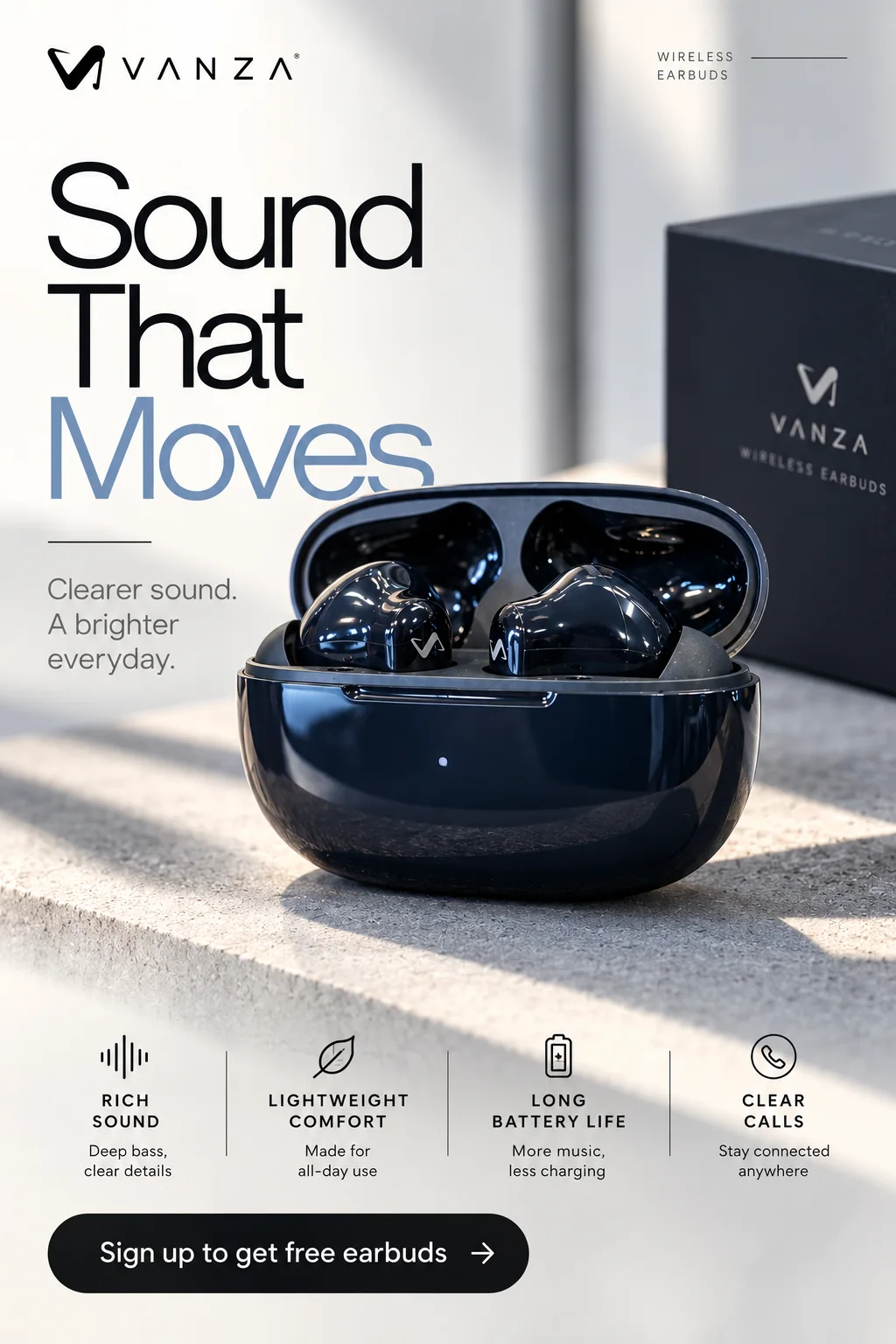 VANZA wireless earbuds promotional offer
